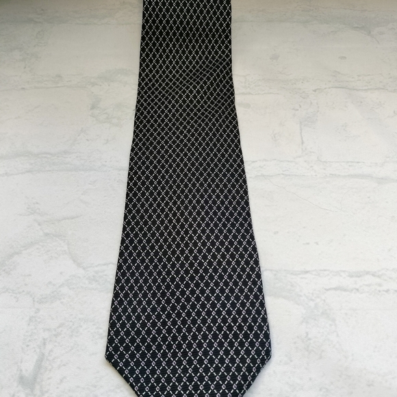 Lauren Ralph Lauren Silk Necktie Tie Geometric Pattern Black Hand Finished 56x3 - Picture 8 of 9
